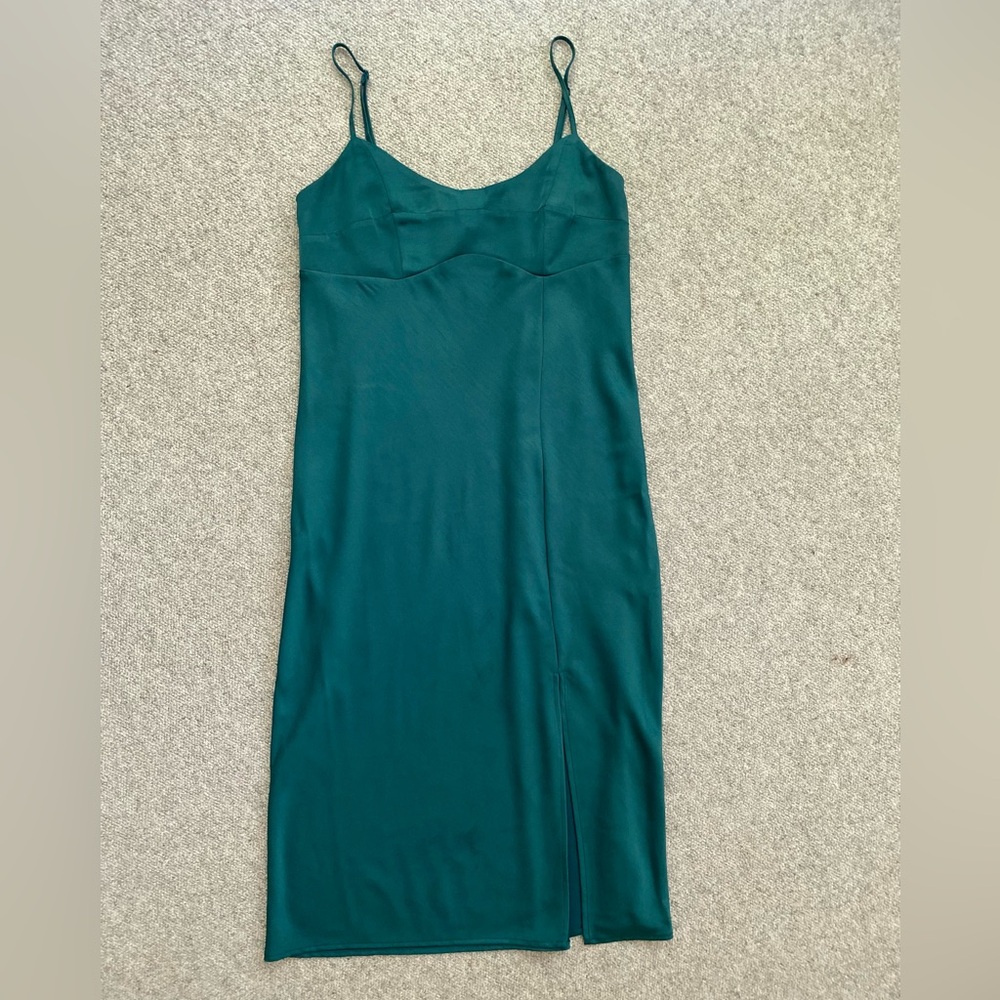 Emerald Green Slip Dress with Slit (Small)